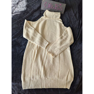 NWOT Light Cream Cold Shoulder Turtleneck Sweater Dress/Top L * No belt included